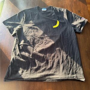 VTG Champion Black T-Shirt with Yellow Banana Design